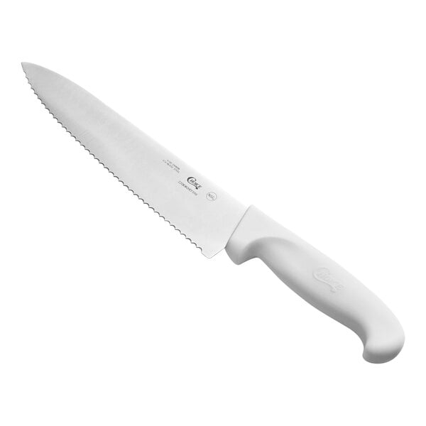 Choice 8" Serrated Chef Knife w/ White Handle – item 220KWCHEFSR8