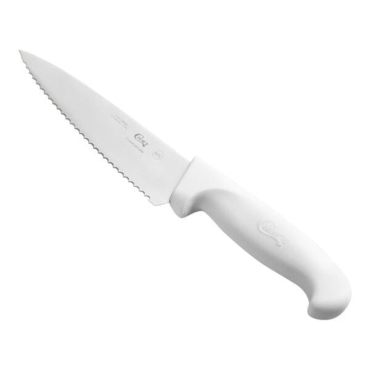 Choice 6" Serrated Chef Knife w/ White Handle – item 220KWCHEFSR6
