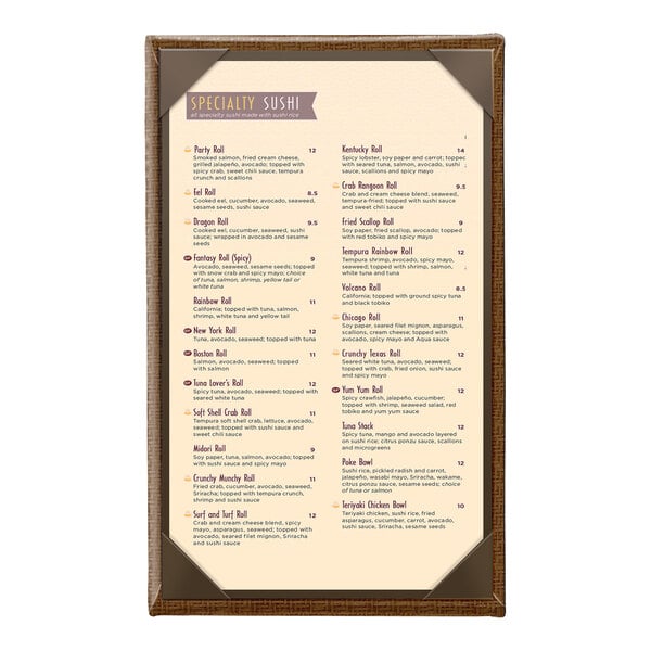Water Street Wicker 5 1/2" x 8 1/2" Customizable Menu Cover – item 659WK110A