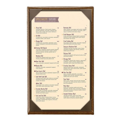 Water Street Wicker 5 1/2" x 8 1/2" Customizable Menu Cover – item 659WK110A