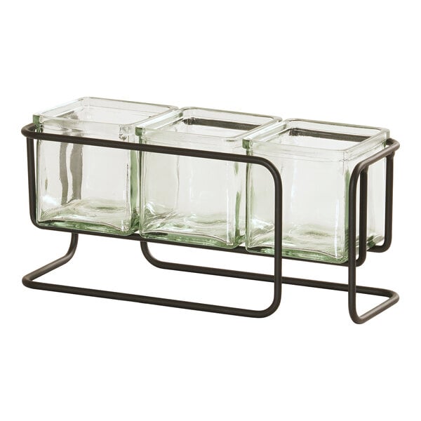 12 3/4" x 4 3/4" Condiment Display w/ 3 Square Glass Jars – item 211L07313
