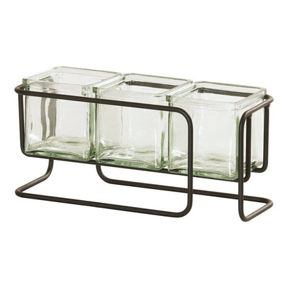 12 3/4" x 4 3/4" Condiment Display w/ 3 Square Glass Jars – item 211L07313