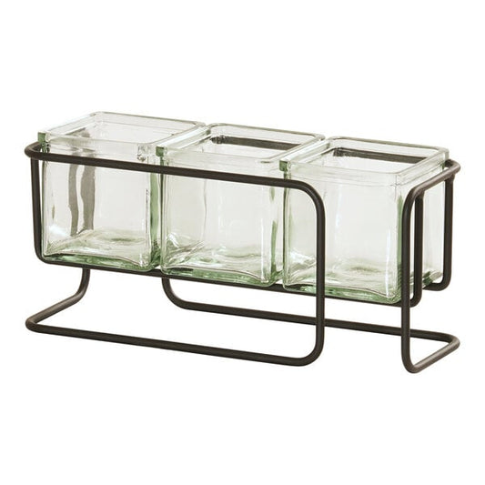 12 3/4" x 4 3/4" Condiment Display w/ 3 Square Glass Jars – item 211L07313