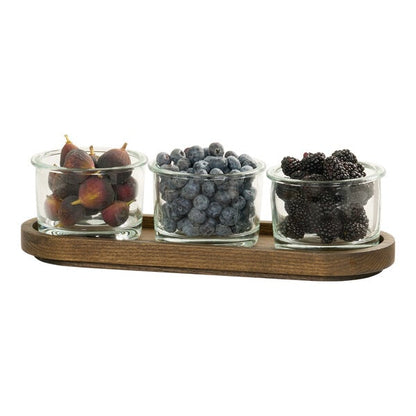 17" x 6" Oval Oak Jar w/ (3) 32 oz. Glass Condiment Display – item 211M23430136