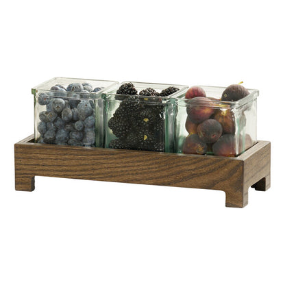 5 1/4" x 13" Rectangular Oak Jar w/ 3 Condiment Display – item 211M27063136