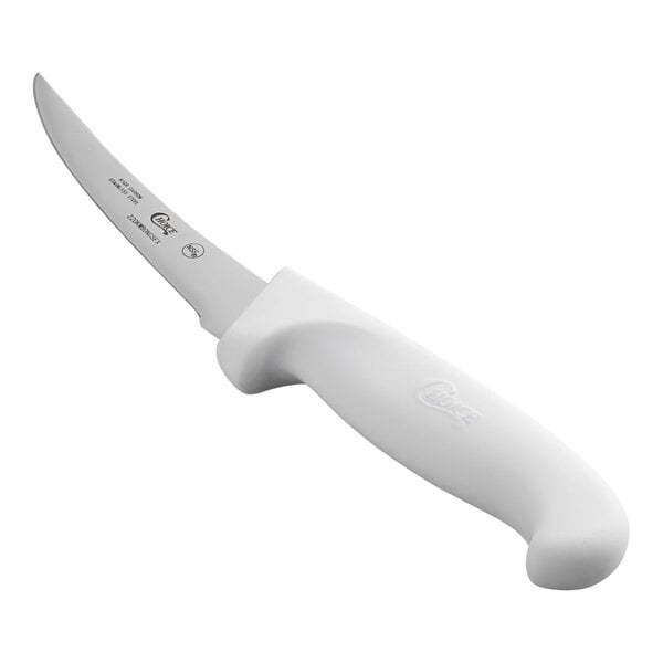 Choice 5" Curved Flexible Boning Knife w/ White Handles – item 220KWBONC5FX