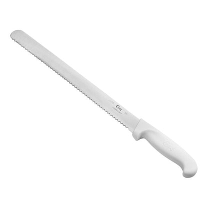 Choice 14" Serrated Edge Slicing Knife w/ White Handle – item 220KWSLCSR14
