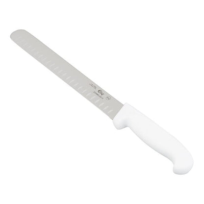 Choice 10" Granton Edge Slicing Knife w/ White Handle – item 220KWSLCGE10
