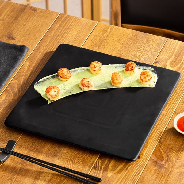 Acopa 12" Square Matte Black Stoneware Flat Serving Plate – item 303FPS12BK