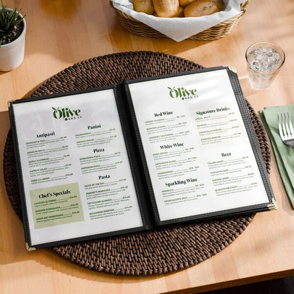 Choice 8 1/2" x 14" 8-View Four Pocket Menu Cover – item 1764PK8514BK image 2
