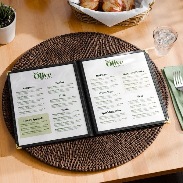 Choice 8 1/2" x 11" 6-View Three Pocket Menu Cover – item 1763PK8511BK image 2
