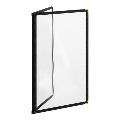 Choice 8 1/2" x 14" Black 4-View Two Pocket Menu Cover – item 1762PK8514BK