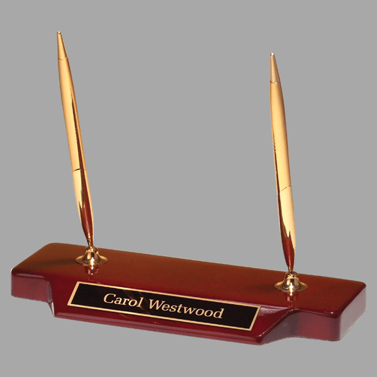 Double Pen Set on a Piano Finish Rosewood Base – item 503