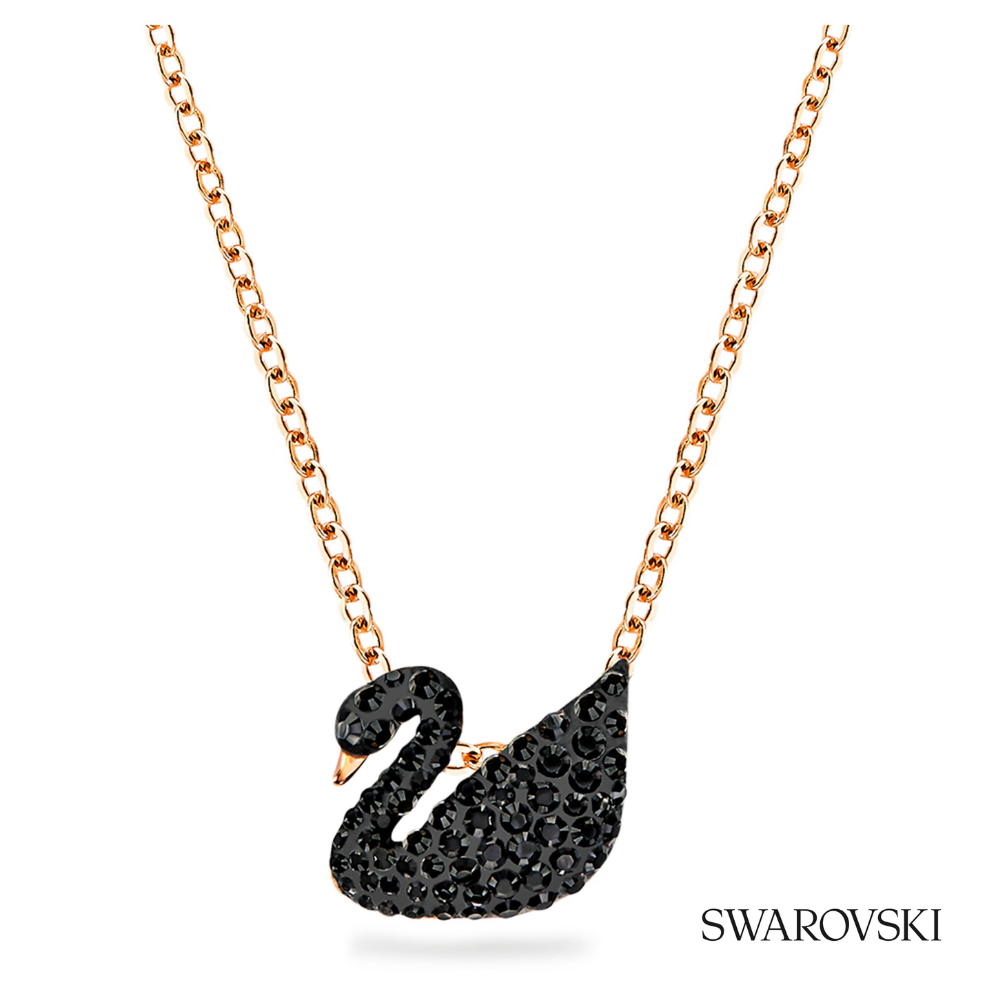 Swarovski Swan pendant, Swan, Small, Black, 18K rose gold – item 5204133