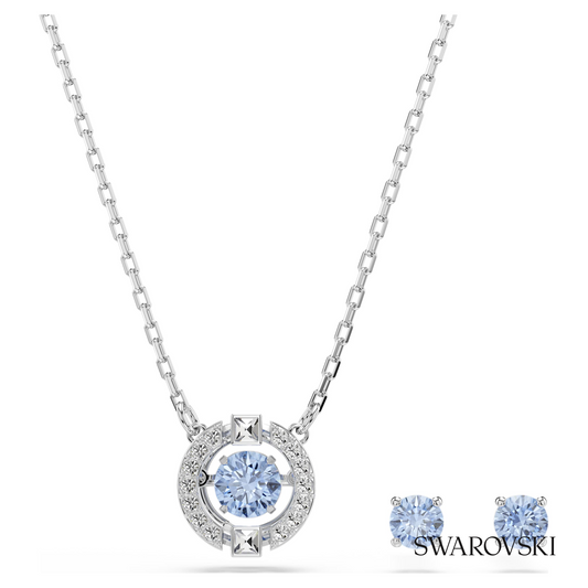 Una set, Round cut, Blue, Rhodium plated – item 5480485