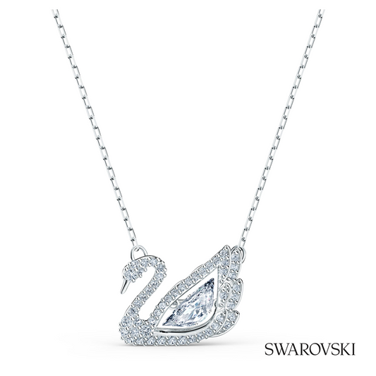 Swan necklace, Dancing swan, White, Rhodium plated – item 5514421