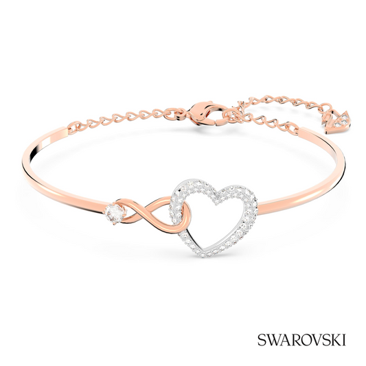 Hyperbola bangle, Infinity and heart, White, Mixed metal finish – item 5518869