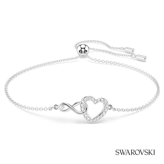 Hyperbola bracelet, Infinity and heart, White, Rhodium plated – item 5524421