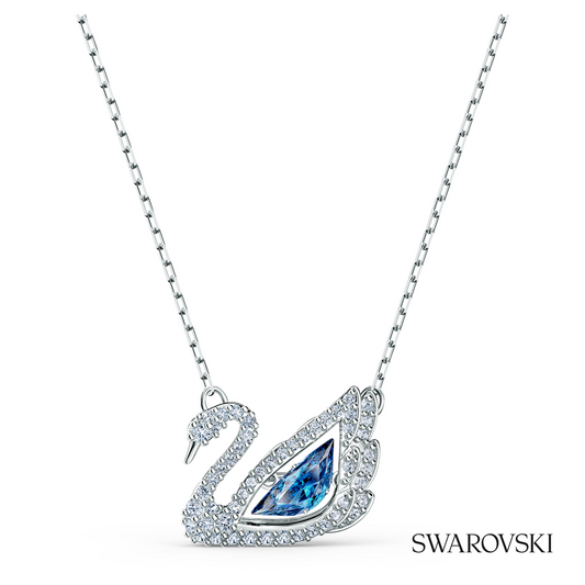 Swan necklace, Dancing swan, Blue, Rhodium plated – item 5533397