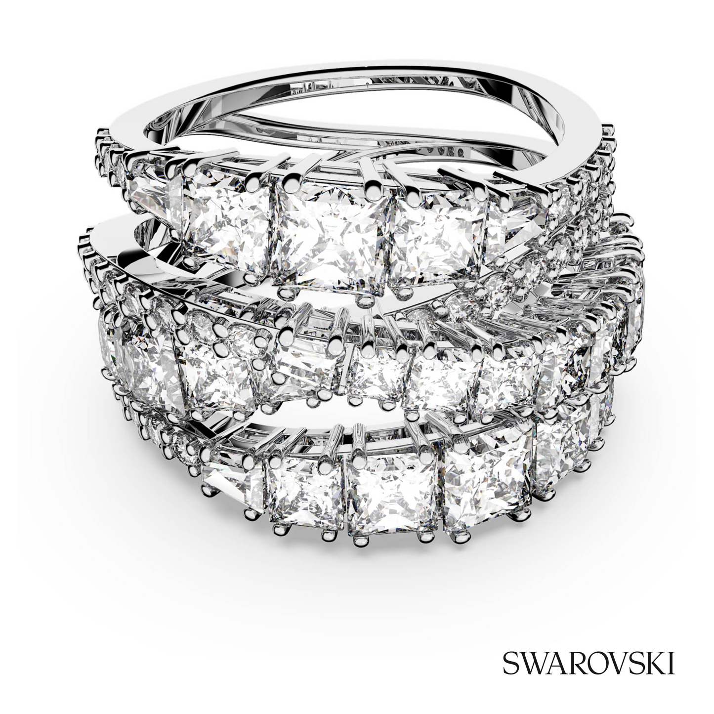 Swarovski Hyperbola ring, Mixed cuts, White, Rhodium plated – item 5580952