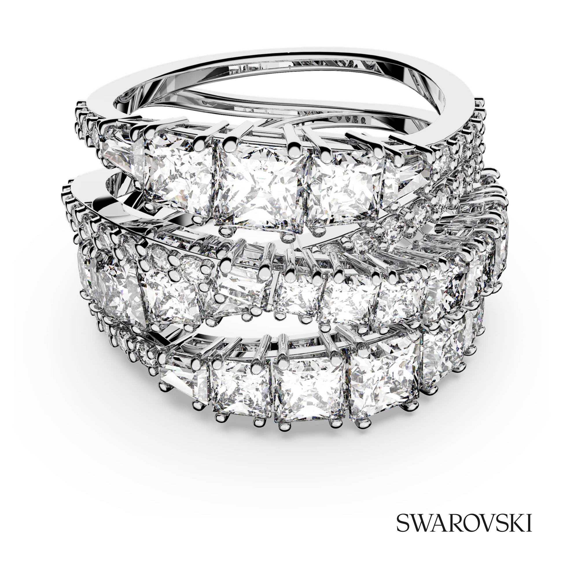 Swarovski Hyperbola ring, Mixed cuts, White, Rhodium plated – item 5580952