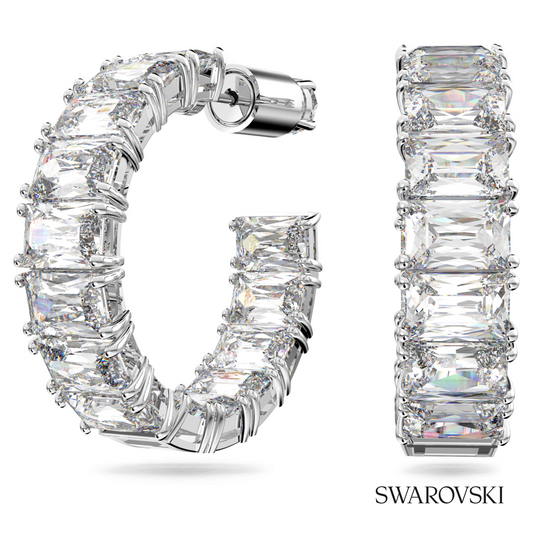 Matrix hoop earrings, Octagon cut, White, Rhodium plated – item 5612673