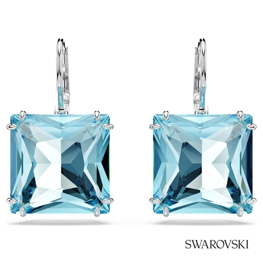 Millenia drop earrings, Square cut, Blue, Rhodium plated – item 5619472
