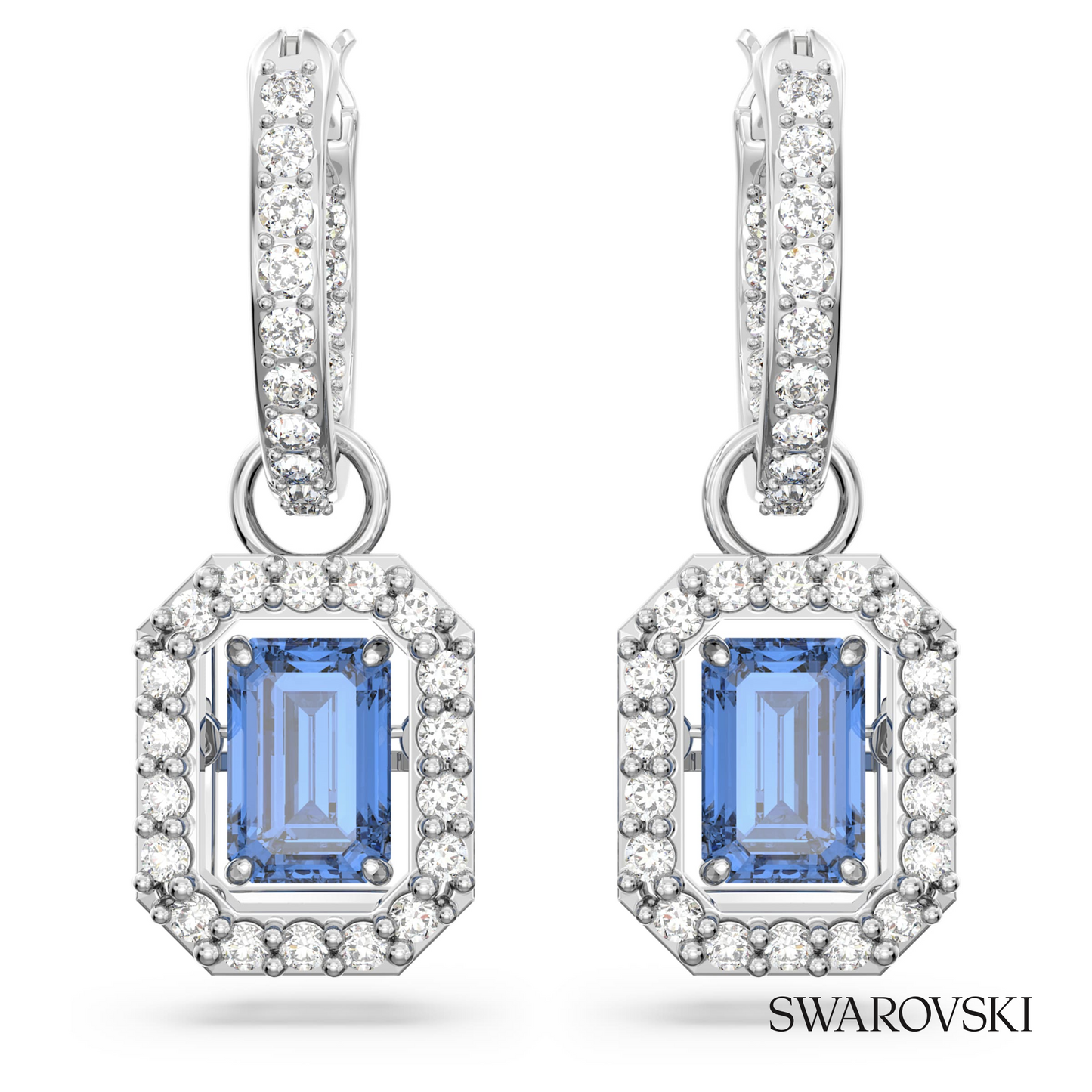 Swarovski Una drop earrings, Octagon cut, Blue, Rhodium – item 5619500 image 2