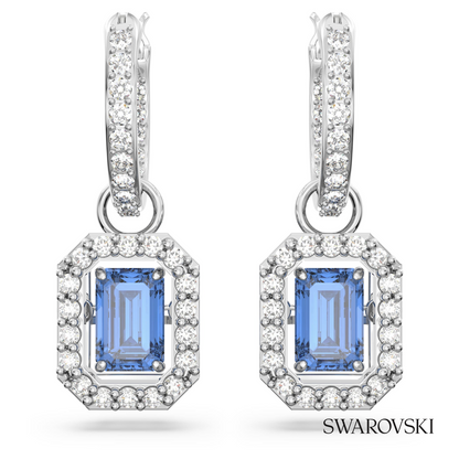 Swarovski Una drop earrings, Octagon cut, Blue, Rhodium – item 5619500 image 2