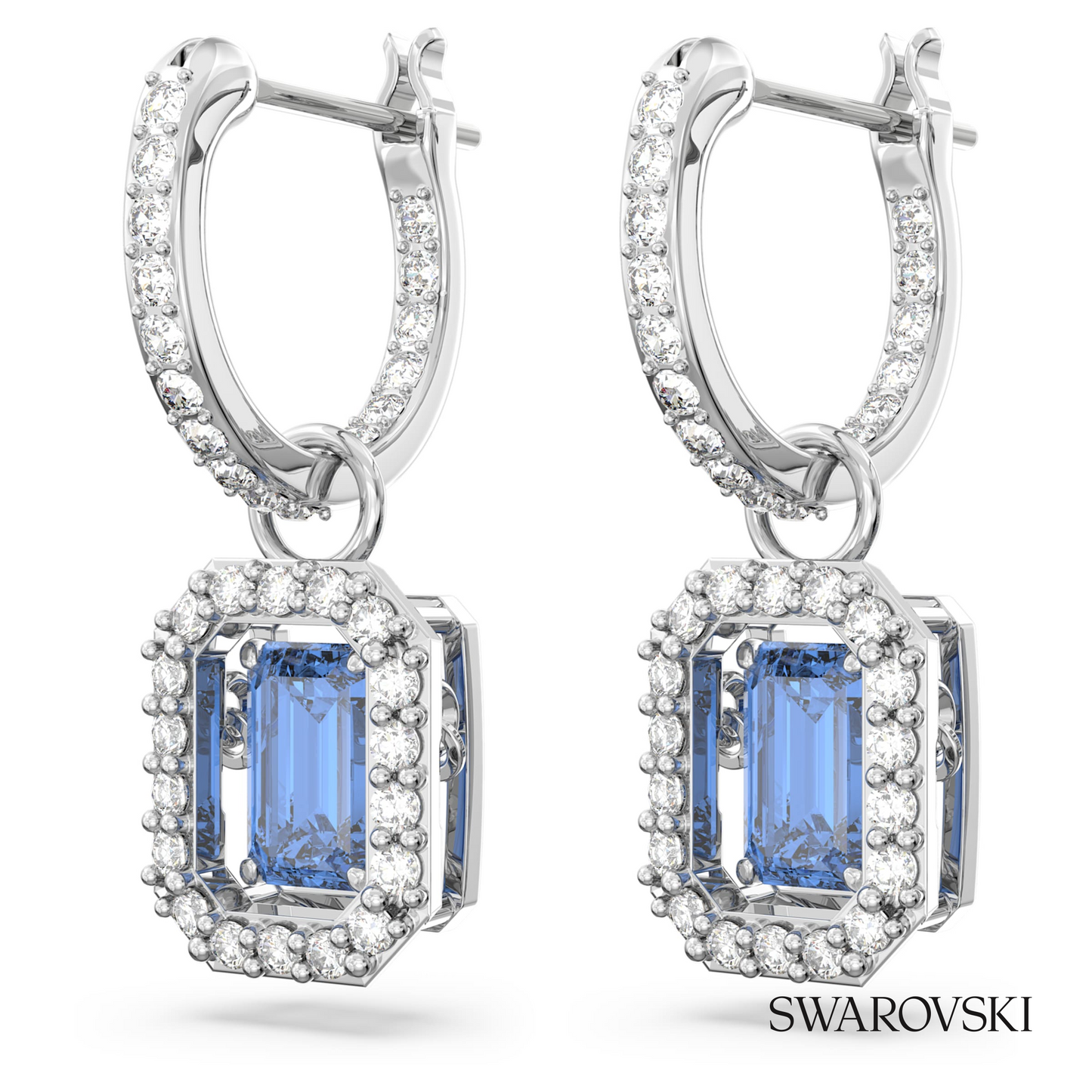 Swarovski Una drop earrings, Octagon cut, Blue, Rhodium – item 5619500 image 3