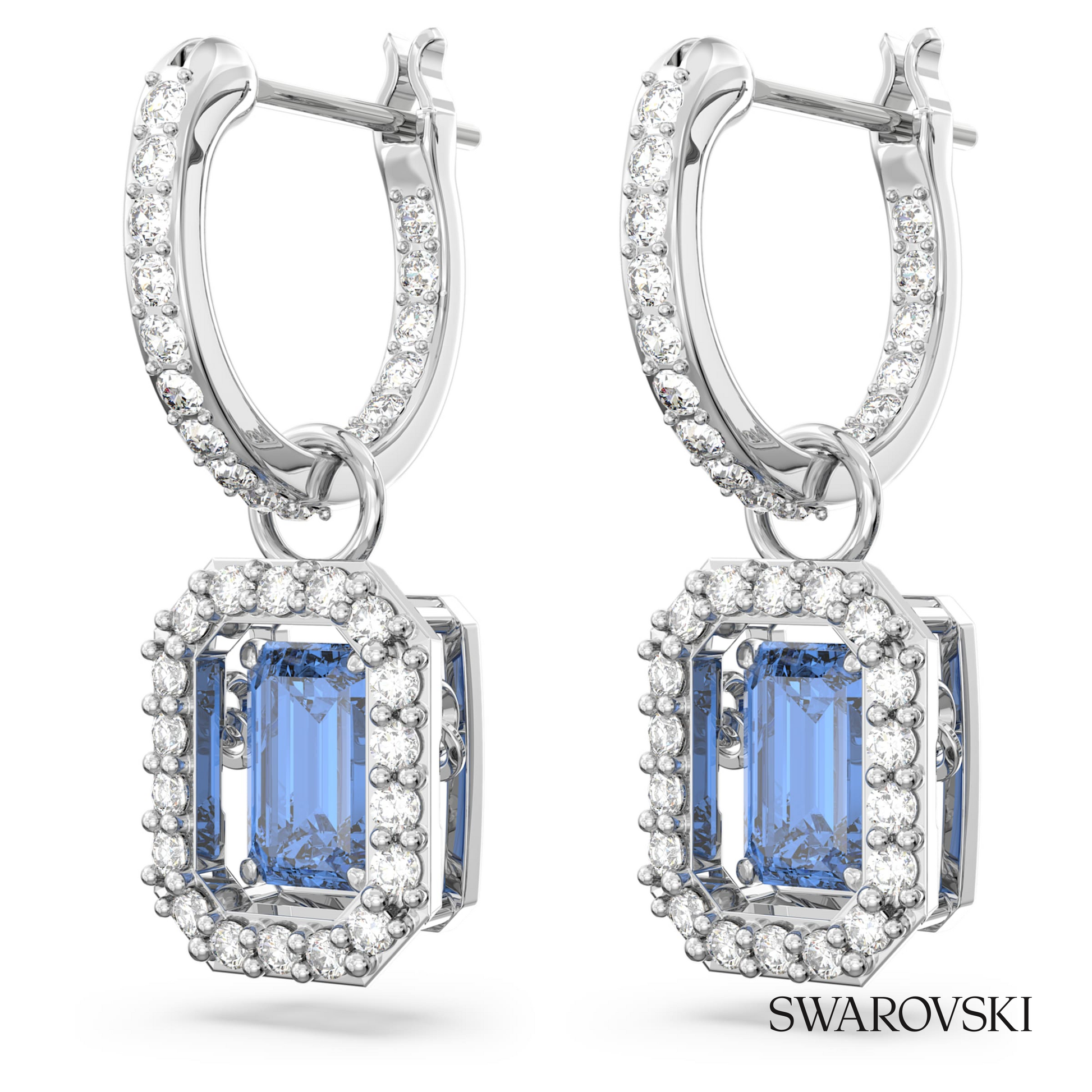 Swarovski Una drop earrings, Octagon cut, Blue, Rhodium – item 5619500 image 3