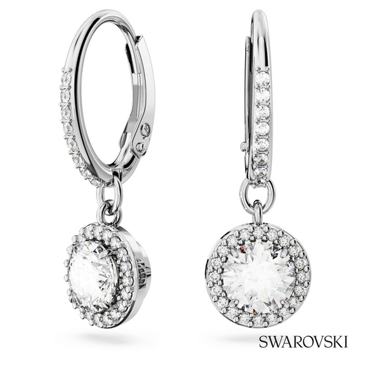 Una Angelic drop earrings, Round cut, Pave, White, Rhodium plated – item 5636270