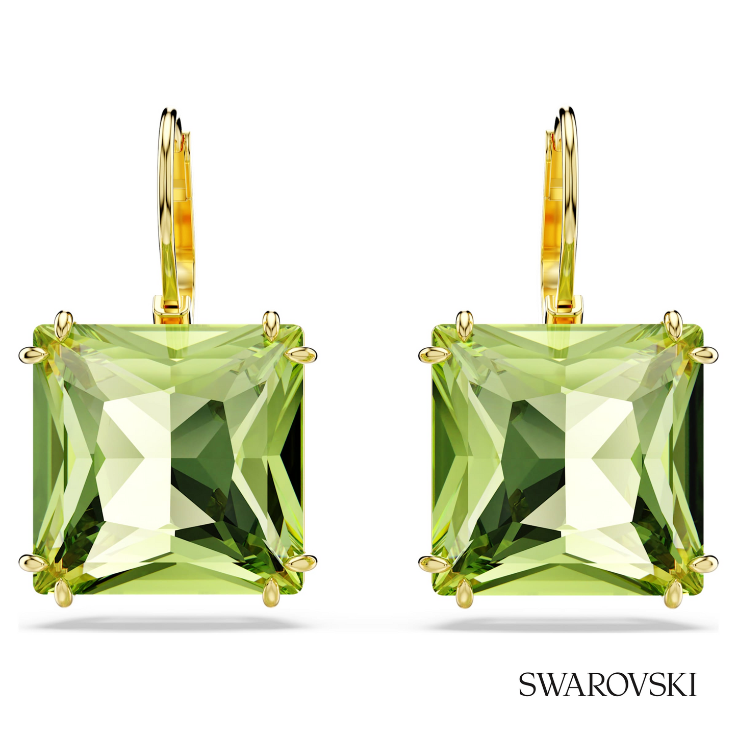 Swarovski Millenia drop earrings, Square cut, Green, 18K – item 5636564