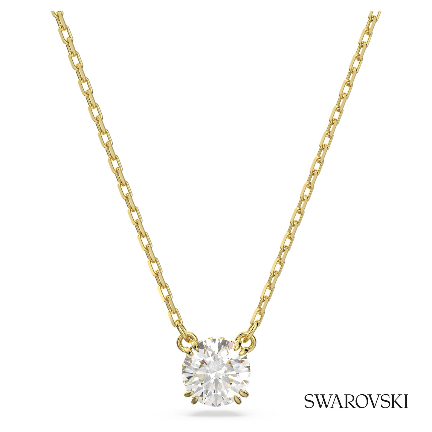 Swarovski Stilla pendant, Round cut, White, 18K gold finish – item 5636703
