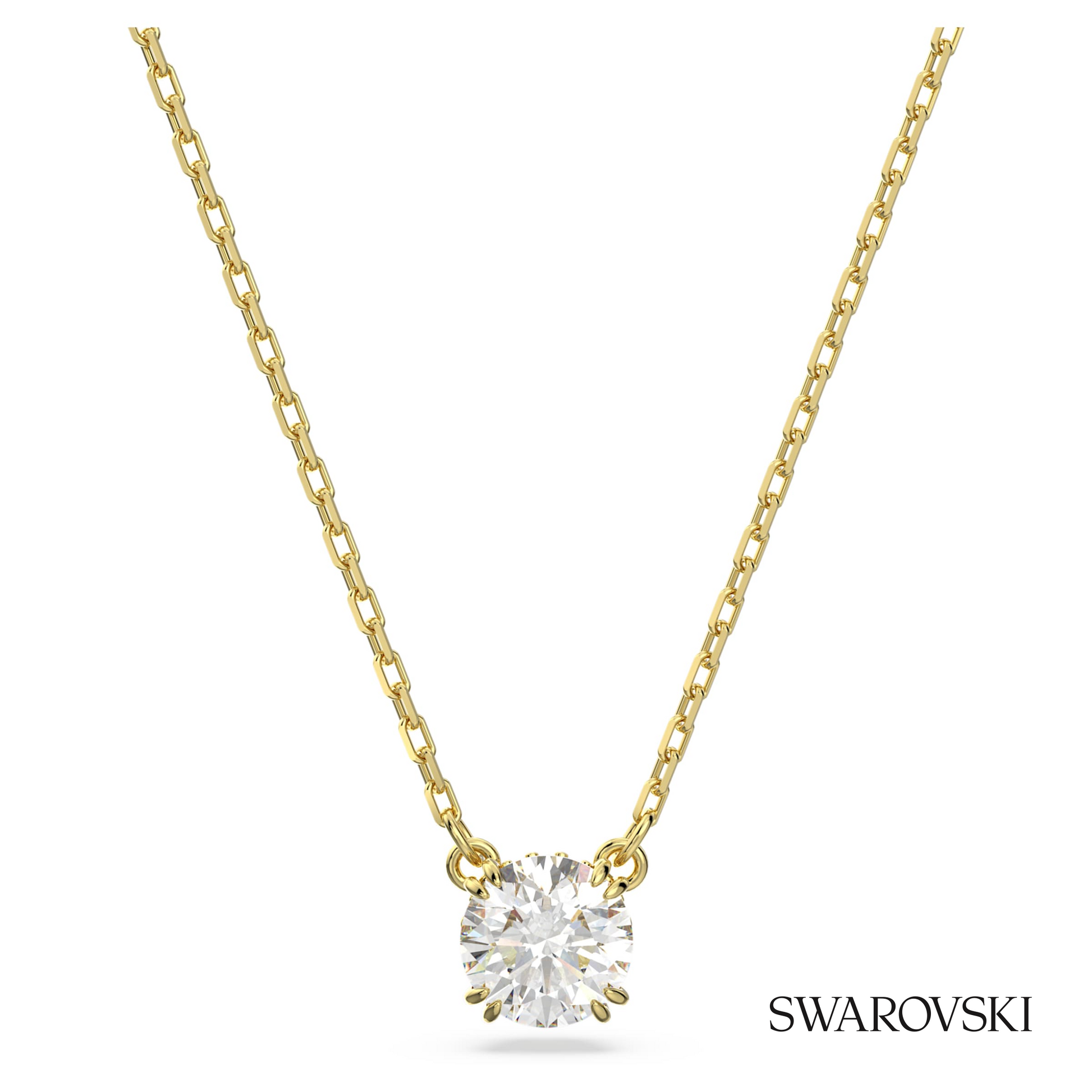 Swarovski Stilla pendant, Round cut, White, 18K gold finish – item 5636703