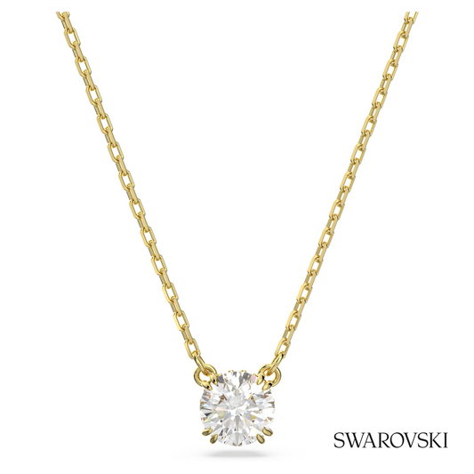 Swarovski Stilla pendant, Round cut, White, 18K gold finish – item 5636703