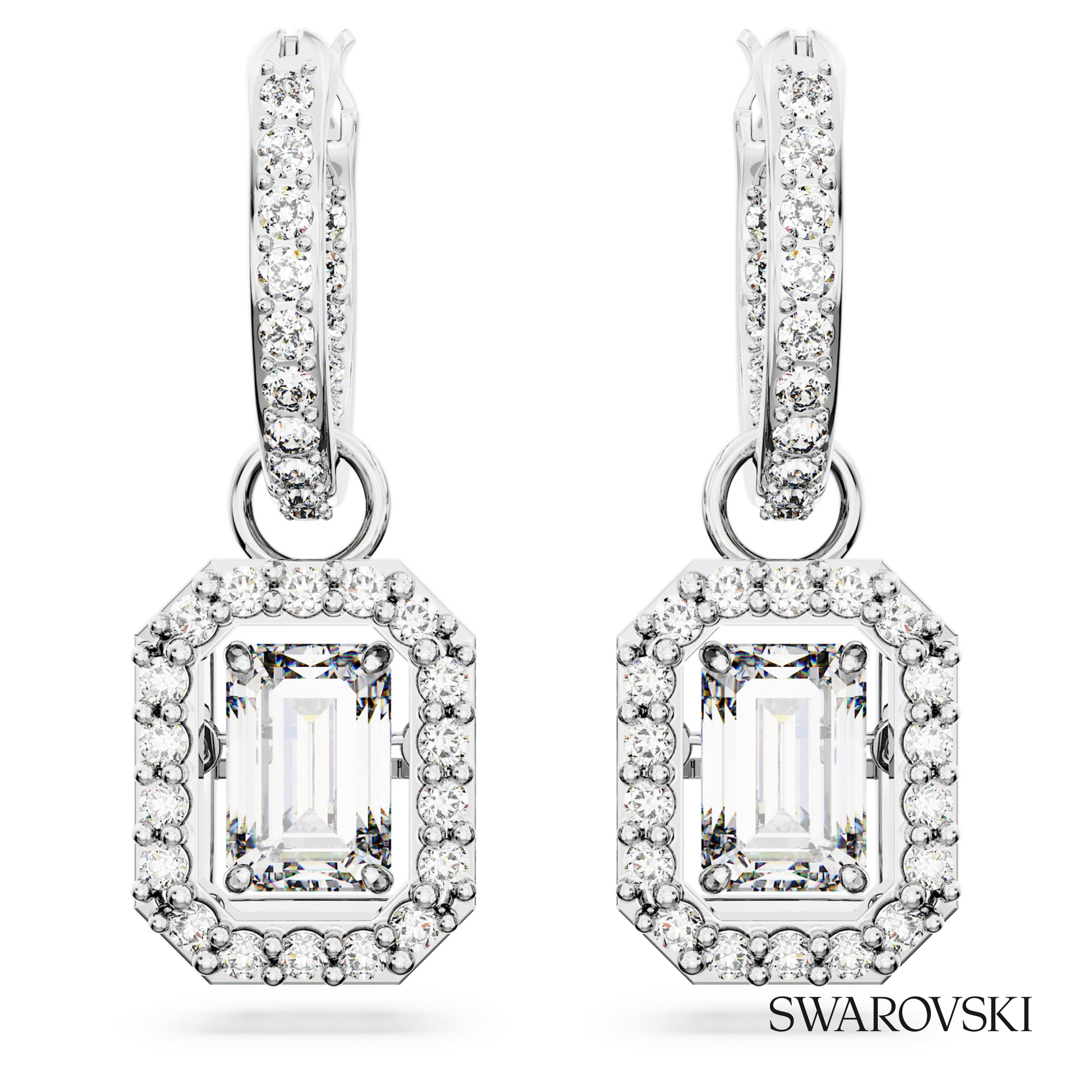 Swarovski Una drop earrings, Octagon cut, White, Rhodium – item 5638495 image 2