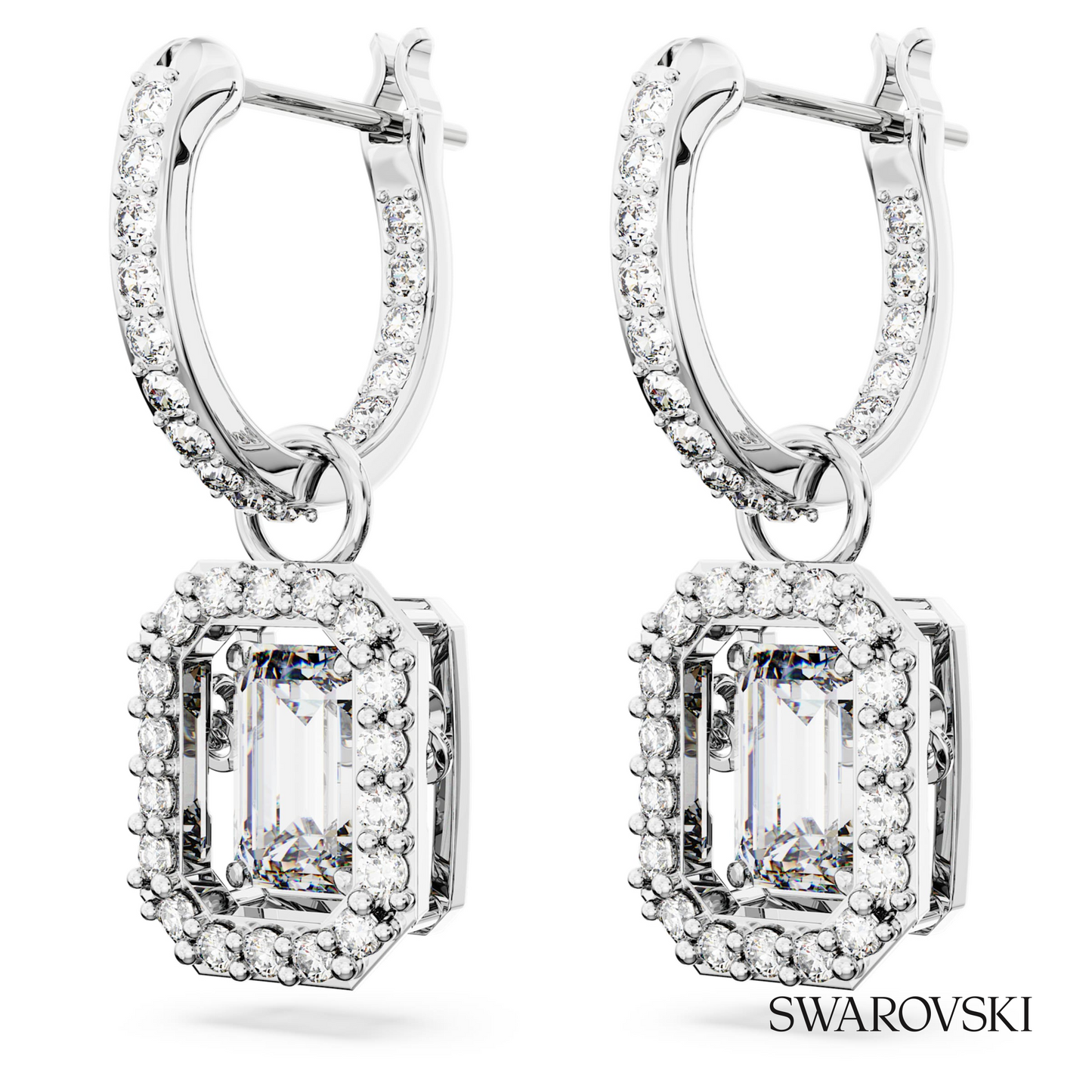 Swarovski Una drop earrings, Octagon cut, White, Rhodium – item 5638495 image 3