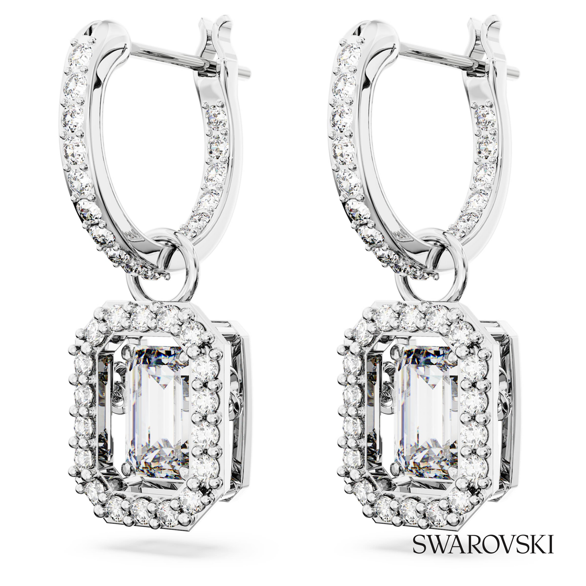 Swarovski Una drop earrings, Octagon cut, White, Rhodium – item 5638495 image 3