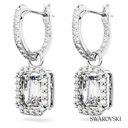 Swarovski Una drop earrings, Octagon cut, White, Rhodium – item 5638495 image 3