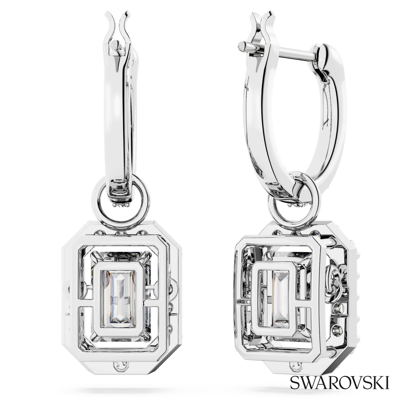 Swarovski Una drop earrings, Octagon cut, White, Rhodium – item 5638495 image 4