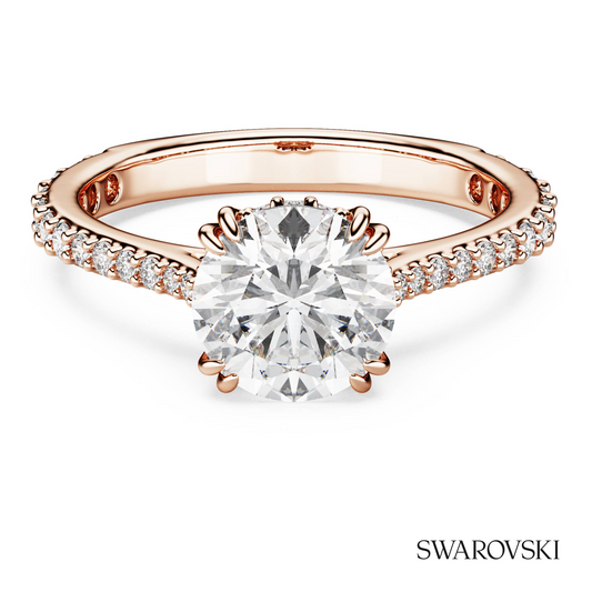 Stilla cocktail ring, Round cut, Pave, White, 18K rose gold finish – item 5638548
