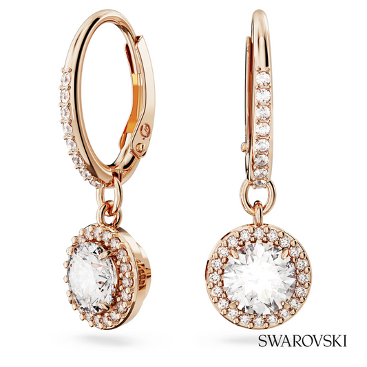 Una Angelic drop earrings, Round cut, Pave, White, 18K rose gold finish – item 5638769