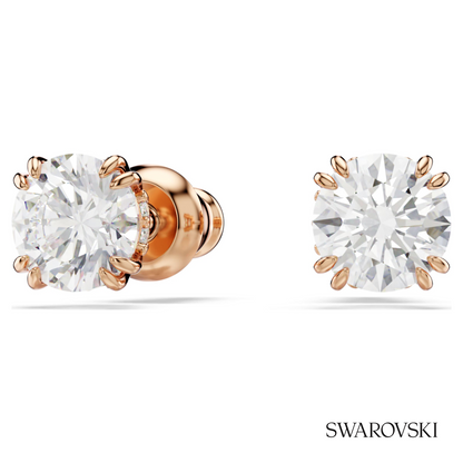 Swarovski Stilla stud earrings, Round cut, White, 18K rose – item 5638801 image 5