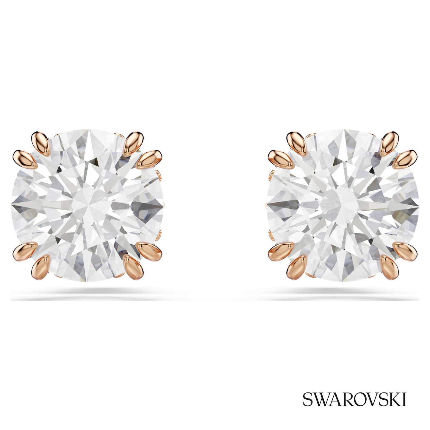 Swarovski Stilla stud earrings, Round cut, White, 18K rose – item 5638801