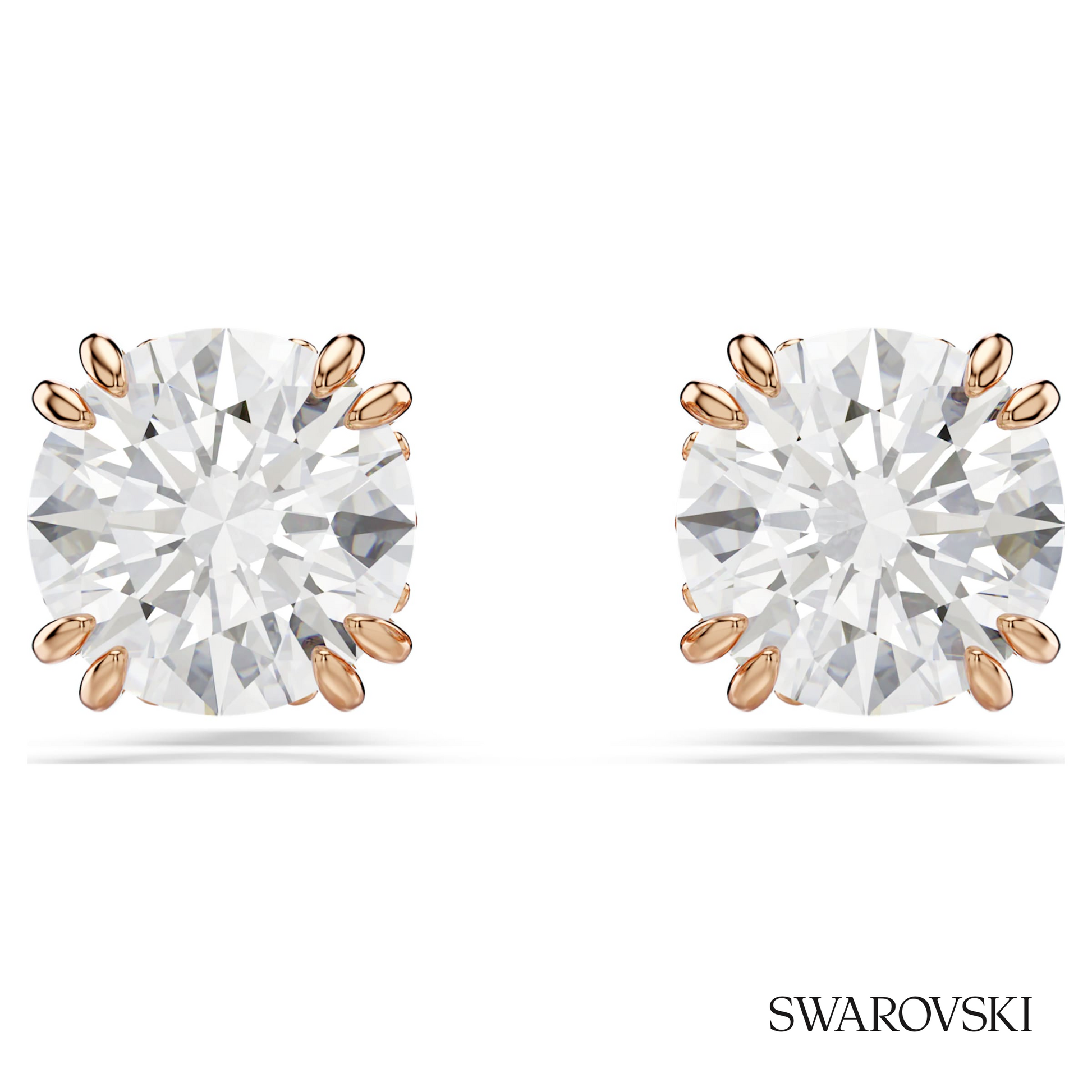 Swarovski Stilla stud earrings, Round cut, White, 18K rose – item 5638801