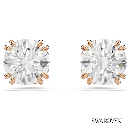 Swarovski Stilla stud earrings, Round cut, White, 18K rose – item 5638801
