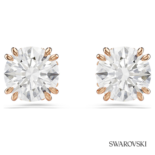 Swarovski Stilla stud earrings, Round cut, White, 18K rose – item 5638801