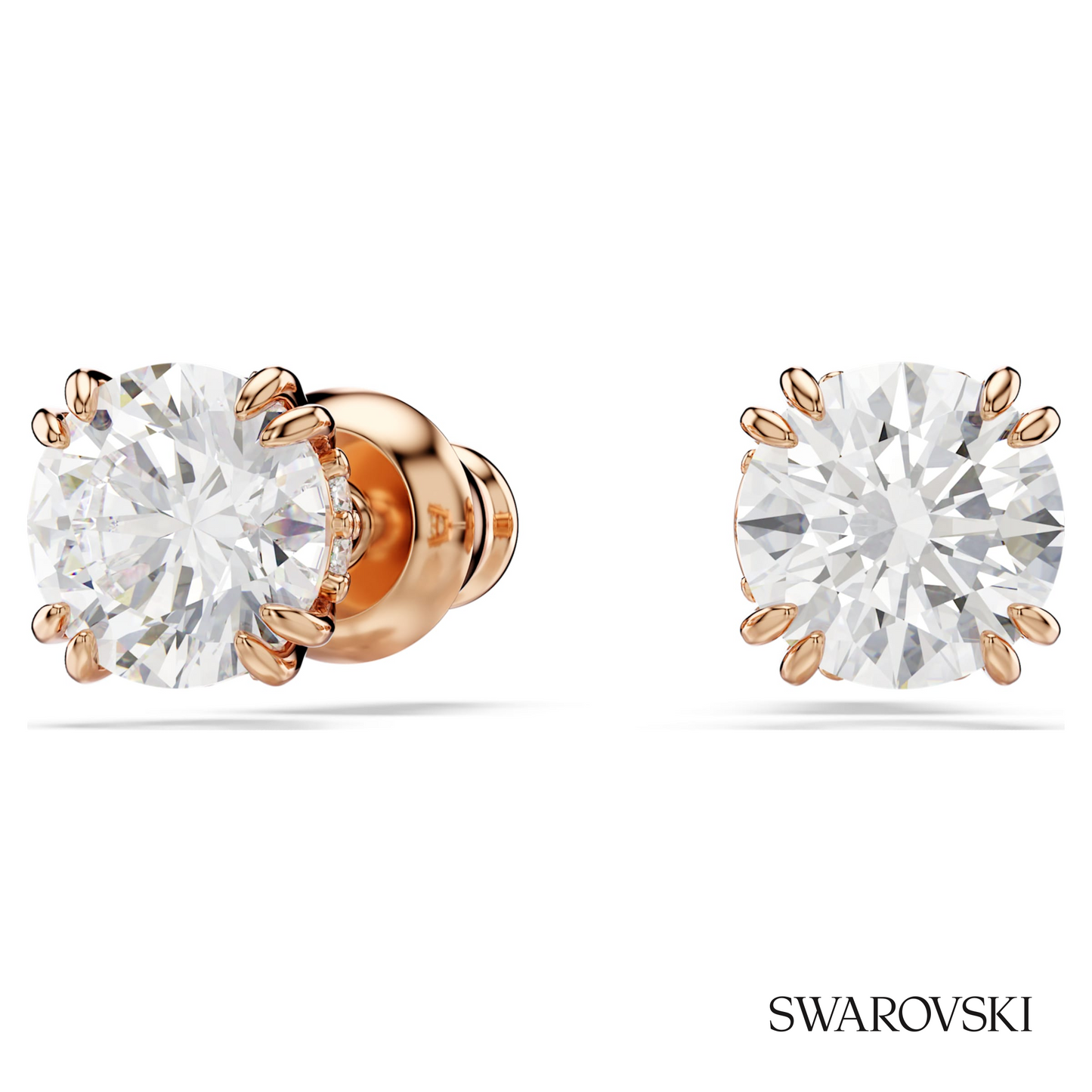 Swarovski Stilla stud earrings, Round cut, White, 18K rose – item 5638801 image 2