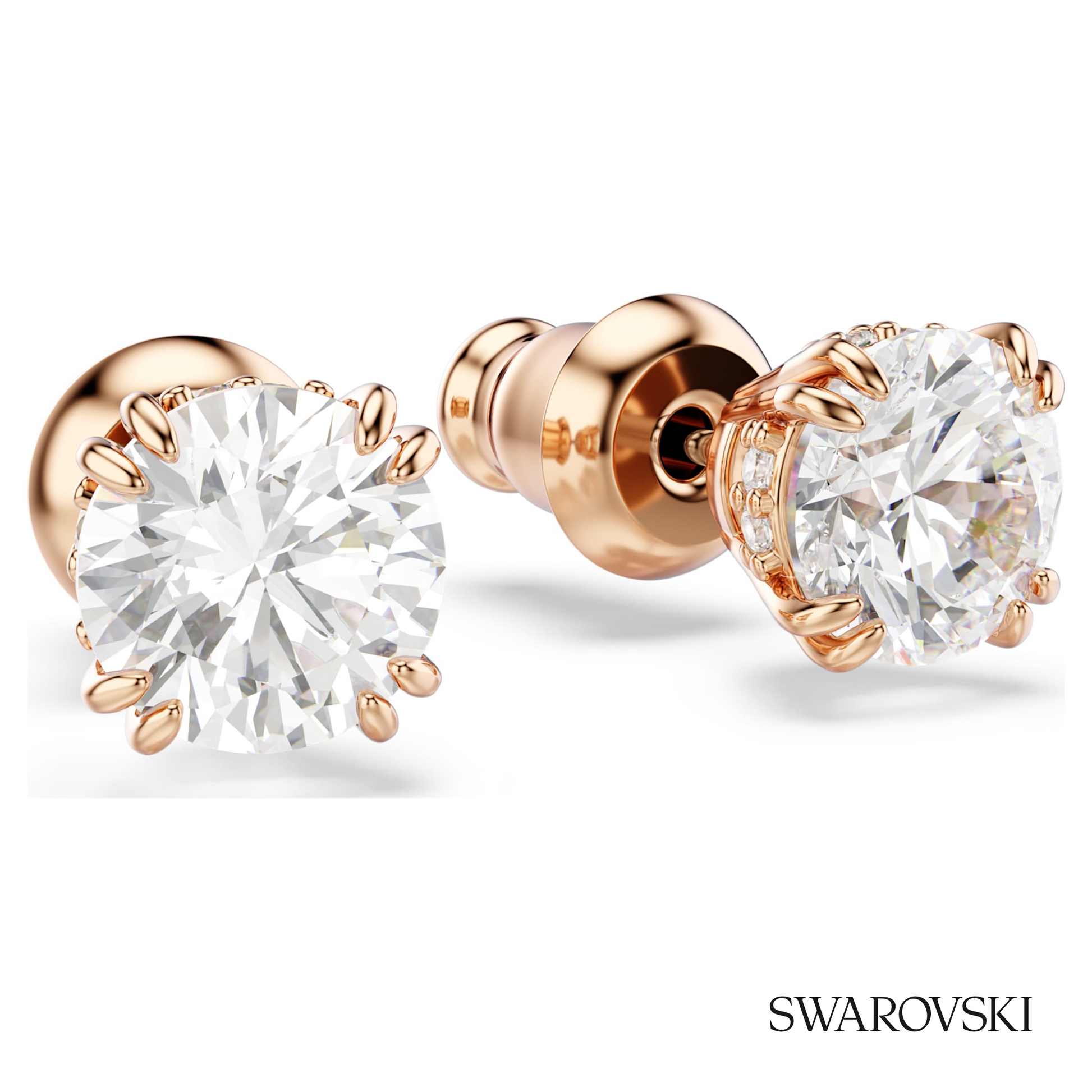 Swarovski Stilla stud earrings, Round cut, White, 18K rose – item 5638801 image 3